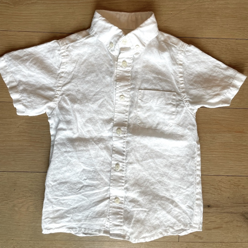 E-Land Kids White Linen Short-sleeved button up